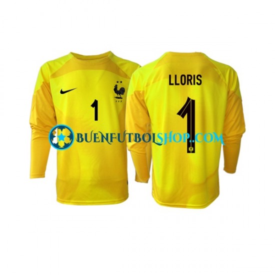 Camiseta de Fútbol Francia Portero Hugo Lloris 1 World Cup 2022 Tercera Equipación Manga Larga Hombre