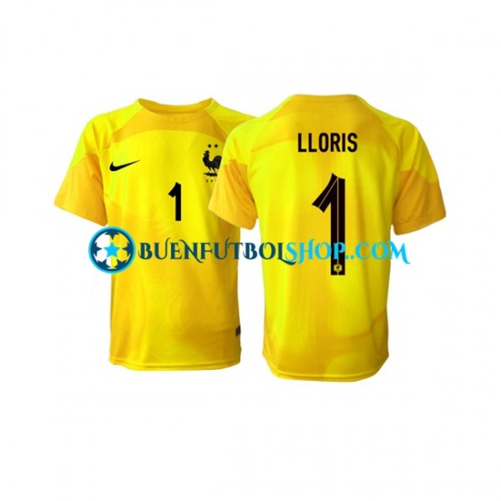 Camiseta de Fútbol Francia Portero Hugo Lloris 1 World Cup 2022 Tercera Equipación Manga Corta Hombre