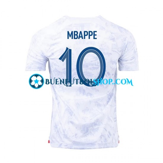 Camiseta de Fútbol Francia Mbappe 10 World Cup 2022 Segunda Equipación Manga Corta Hombre