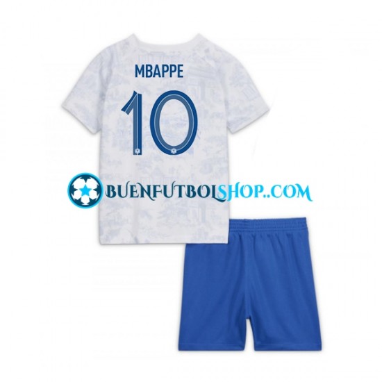 Camiseta de Fútbol Francia Mbappe 10 World Cup 2022 Segunda Equipación Manga Corta Niño