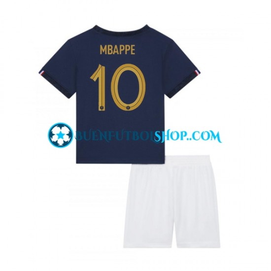 Camiseta de Fútbol Francia Mbappe 10 World Cup 2022 Primera Equipación Manga Corta Niño