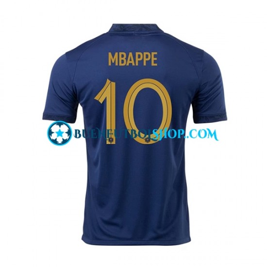 Camiseta de Fútbol Francia Mbappe 10 World Cup 2022 Primera Equipación Manga Corta Hombre