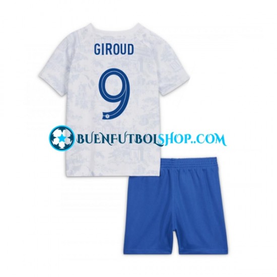 Camiseta de Fútbol Francia Olivier Giroud 9 World Cup 2022 Segunda Equipación Manga Corta Niño