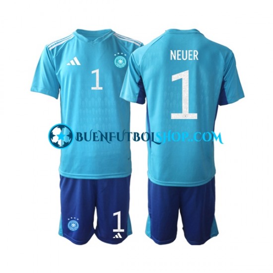 Camiseta de Fútbol Alemania Portero Manuel Neuer 1 World Cup 2022 Primera Equipación Manga Corta Niño