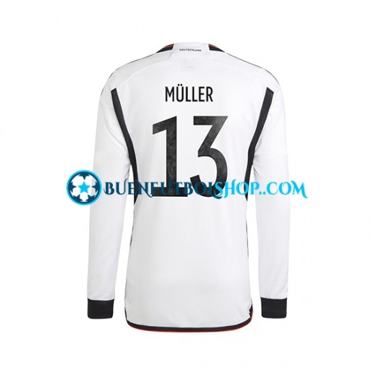 Camiseta de Fútbol Alemania Thomas Muller 13 World Cup 2022 Primera Equipación Manga Larga Hombre