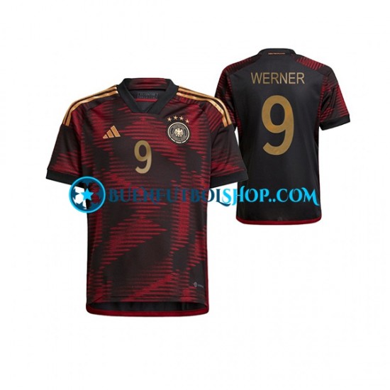 Camiseta de Fútbol Alemania Timo Werner 9 World Cup 2022 Segunda Equipación Manga Corta Hombre