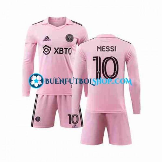 Camiseta de Fútbol Inter Miami Lionel Messi 10 2023-2024 Primera Equipación Manga Larga Niño