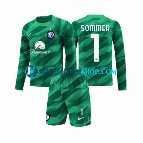 Camiseta de Fútbol Inter Milan Portero Sommer 1 2023-2024 Segunda Equipación Manga Larga Niño