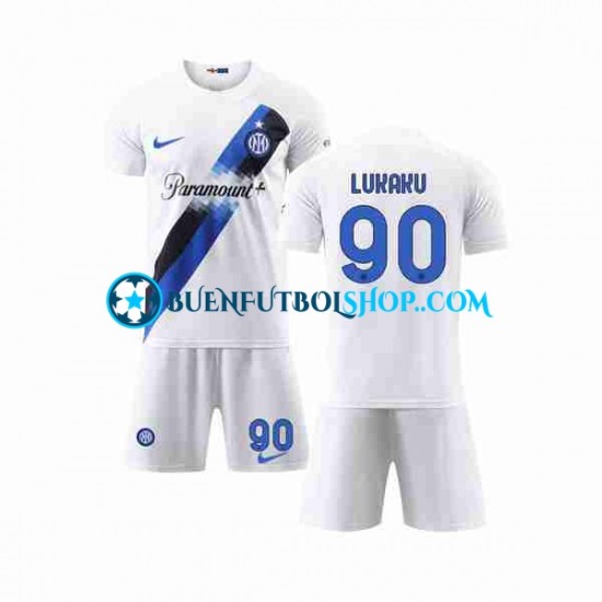 Camiseta de Fútbol Inter Milan Lukaku 90 2023-2024 Segunda Equipación Manga Corta Niño