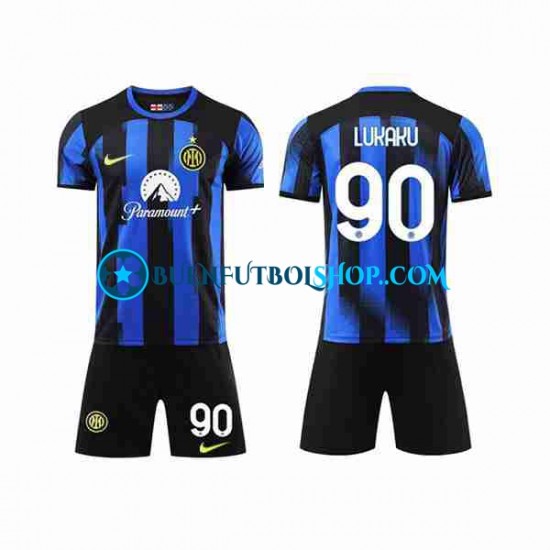 Camiseta de Fútbol Inter Milan Lukaku 90 2023-2024 Primera Equipación Manga Corta Niño