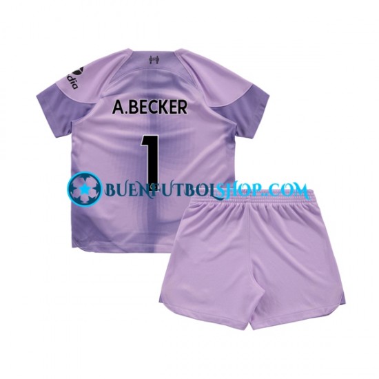 Camiseta de Fútbol Liverpool Portero Alisson Becker 1 2022-2023 Primera Equipación Manga Corta Niño