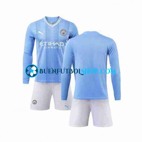 Camiseta de Fútbol Manchester City 2023-2024 Primera Equipación Manga Larga Niño