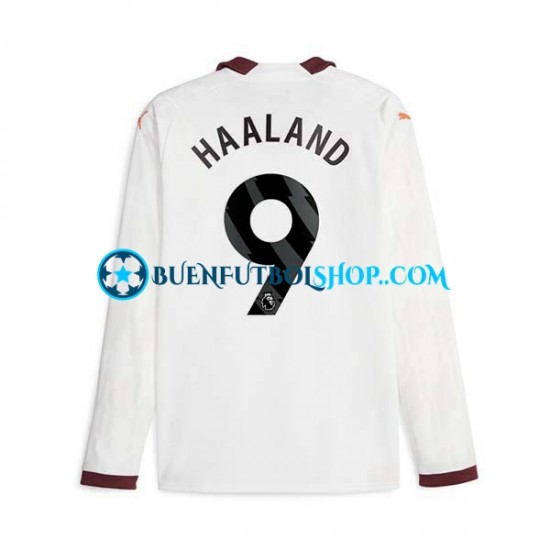 Camiseta de Fútbol Manchester City Erling Haaland 9 2023-2024 Segunda Equipación Manga Larga Hombre