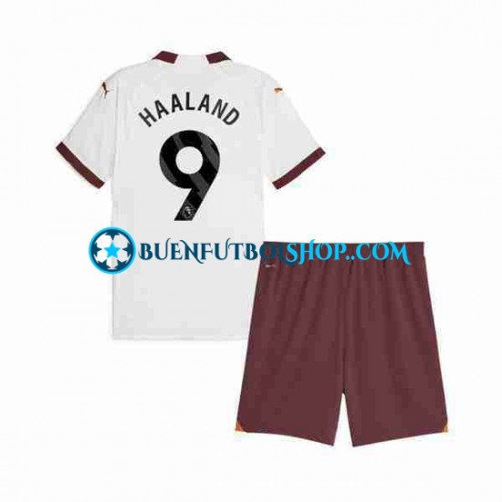 Camiseta de Fútbol Manchester City Erling Haaland 9 2023-2024 Segunda Equipación Manga Corta Niño