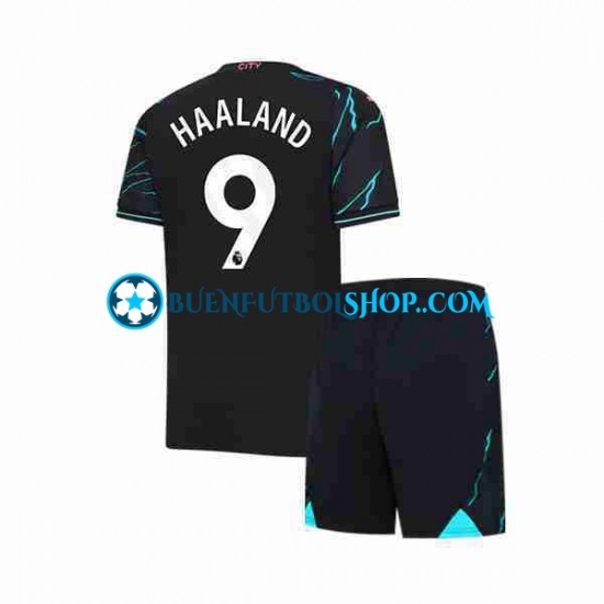 Camiseta de Fútbol Manchester City Erling Haaland 9 2023-2024 Tercera Equipación Manga Corta Niño