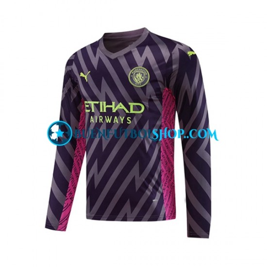 Camiseta de Fútbol Manchester City Portero 2023-2024 Segunda Equipación Manga Larga Hombre