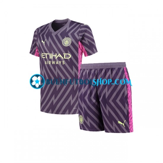 Camiseta de Fútbol Manchester City Portero 2023-2024 Segunda Equipación Manga Corta Niño