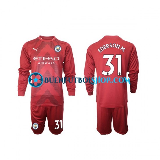 Camiseta de Fútbol Manchester City Portero Ederson M 31 2022-2023 Primera Equipación Manga Larga Niño