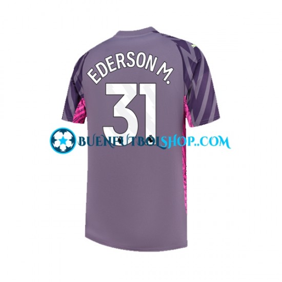 Camiseta de Fútbol Manchester City Portero Ederson Moraes 31 2023-2024 Segunda Equipación Manga Corta Hombre