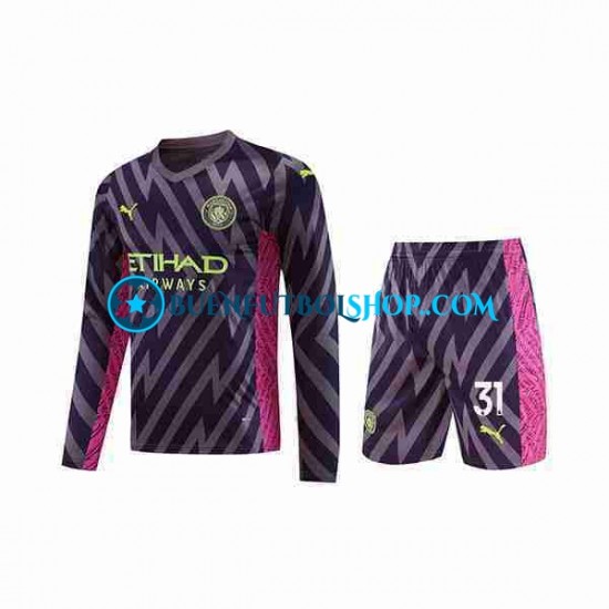 Camiseta de Fútbol Manchester City Portero Ederson Moraes 31 2023-2024 Segunda Equipación Manga Larga Niño