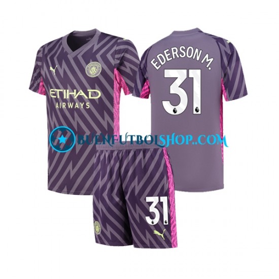 Camiseta de Fútbol Manchester City Portero Ederson Moraes 31 2023-2024 Segunda Equipación Manga Corta Niño