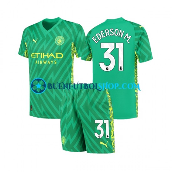 Camiseta de Fútbol Manchester City Portero Ederson Moraes 31 2023-2024 Primera Equipación Manga Corta Niño