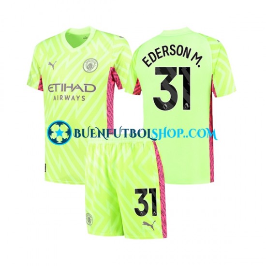 Camiseta de Fútbol Manchester City Portero Ederson Moraes 31 2023-2024 Tercera Equipación Manga Corta Niño