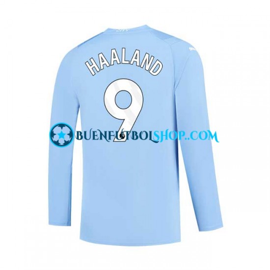 Camiseta de Fútbol Manchester City Haaland 9 2023-2024 Primera Equipación Manga Larga Hombre