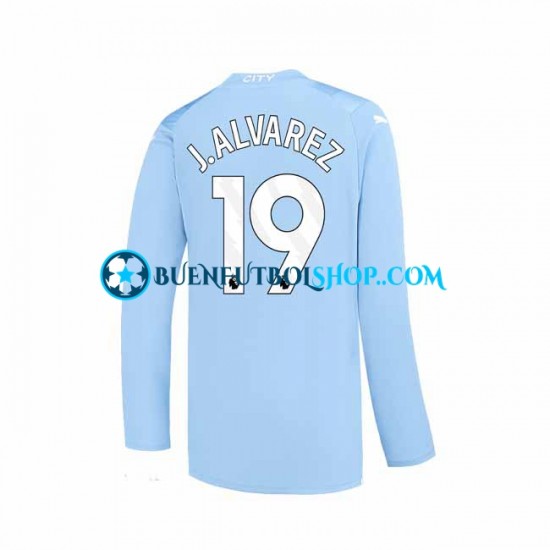 Camiseta de Fútbol Manchester City J. ALVAREZ 19 2023-2024 Primera Equipación Manga Larga Hombre