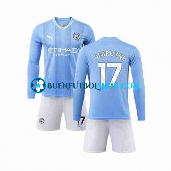 Camiseta de Fútbol Manchester City Kevin De Bruyne 17 2023-2024 Primera Equipación Manga Larga Niño