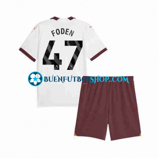 Camiseta de Fútbol Manchester City Phil Foden 47 2023-2024 Segunda Equipación Manga Corta Niño