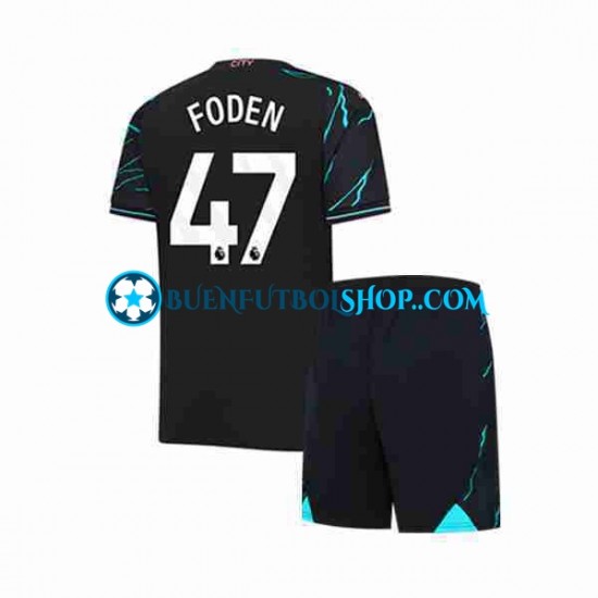 Camiseta de Fútbol Manchester City Phil Foden 47 2023-2024 Tercera Equipación Manga Corta Niño