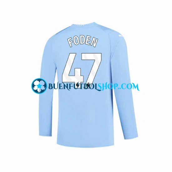 Camiseta de Fútbol Manchester City Phil Foden 47 2023-2024 Primera Equipación Manga Larga Hombre