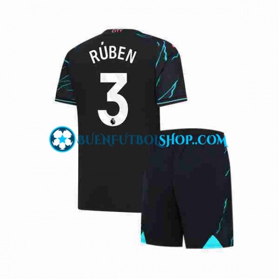 Camiseta de Fútbol Manchester City Ruben 3 2023-2024 Tercera Equipación Manga Corta Niño