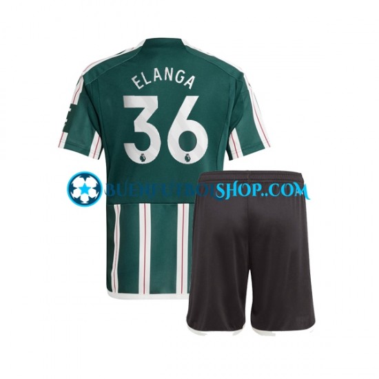 Camiseta de Fútbol Manchester United Anthony Elanga 36 2023-2024 Segunda Equipación Manga Corta Niño