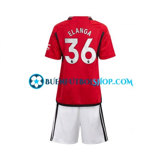 Camiseta de Fútbol Manchester United Anthony Elanga 36 2023-2024 Primera Equipación Manga Corta Niño