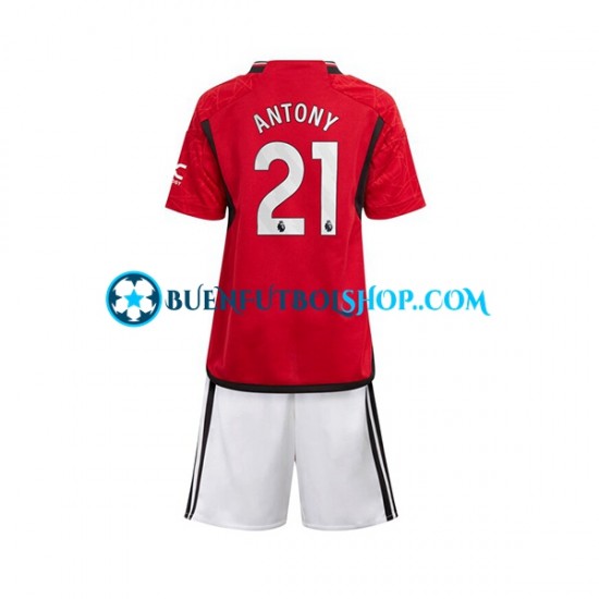 Camiseta de Fútbol Manchester United Antony Matheus 21 2023-2024 Primera Equipación Manga Corta Niño