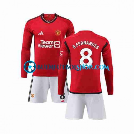 Camiseta de Fútbol Manchester United B Fernandes 8 2023-2024 Primera Equipación Manga Larga Niño