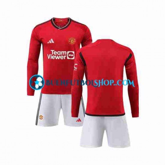 Camiseta de Fútbol Manchester United 2023-2024 Primera Equipación Manga Larga Niño