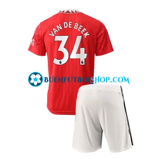 Camiseta de Fútbol Manchester United Donny van de Beek 34 2022-2023 Primera Equipación Manga Corta Niño