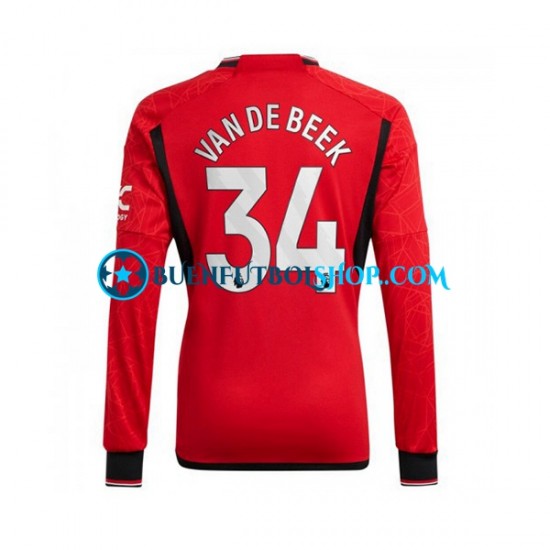 Camiseta de Fútbol Manchester United Donny van de Beek 34 2023-2024 Primera Equipación Manga Larga Hombre