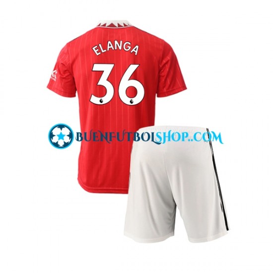 Camiseta de Fútbol Manchester United Elanga 36 2022-2023 Primera Equipación Manga Corta Niño