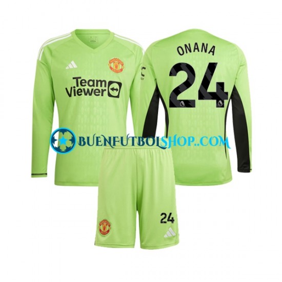 Camiseta de Fútbol Manchester United Portero Andre Onana 24 2023-2024 Primera Equipación Manga Larga Niño