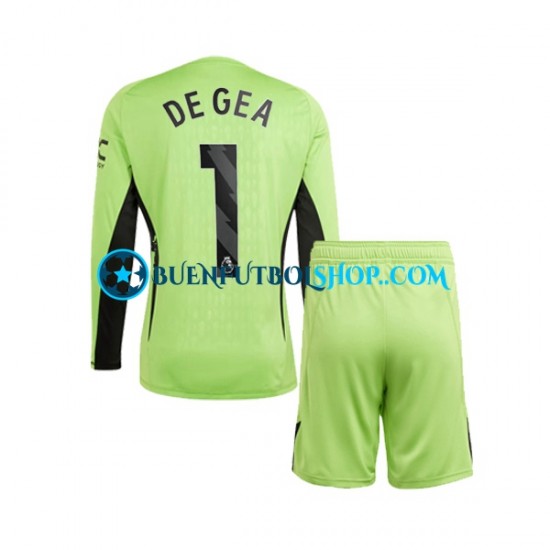 Camiseta de Fútbol Manchester United Portero DE GEA 1 2023-2024 Primera Equipación Manga Larga Niño