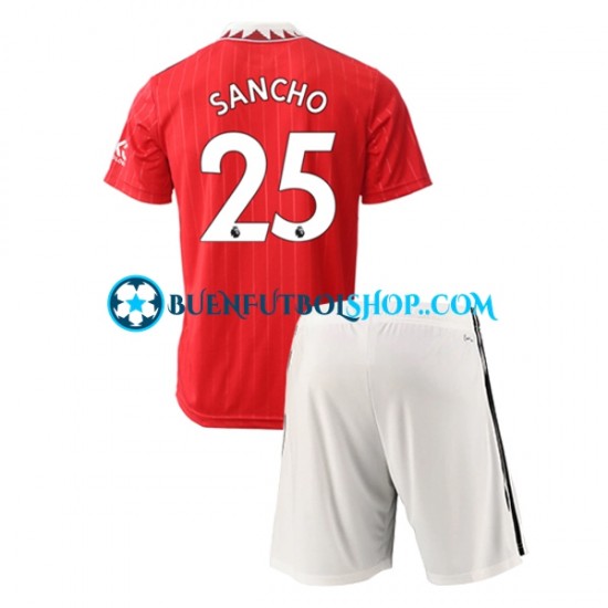 Camiseta de Fútbol Manchester United Jadon Sancho 25 2022-2023 Primera Equipación Manga Corta Niño