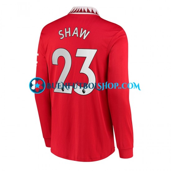 Camiseta de Fútbol Manchester United Luke Shaw 23 2022-2023 Primera Equipación Manga Larga Hombre