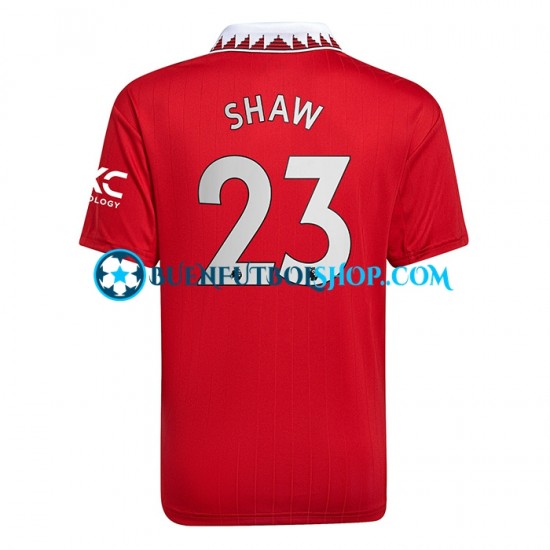 Camiseta de Fútbol Manchester United Luke Shaw 23 2022-2023 Primera Equipación Manga Corta Hombre