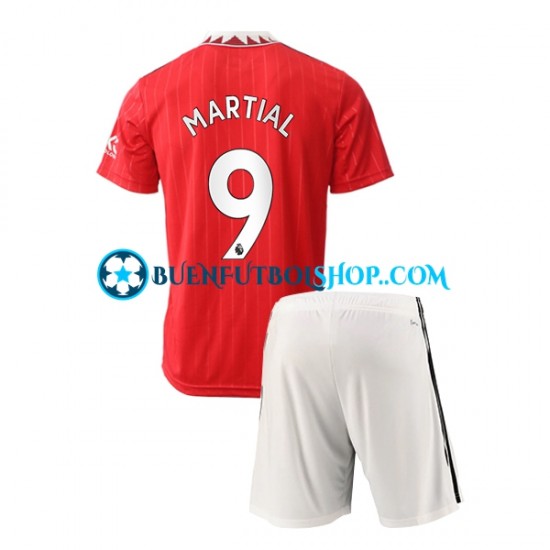 Camiseta de Fútbol Manchester United Martial 9 2022-2023 Primera Equipación Manga Corta Niño