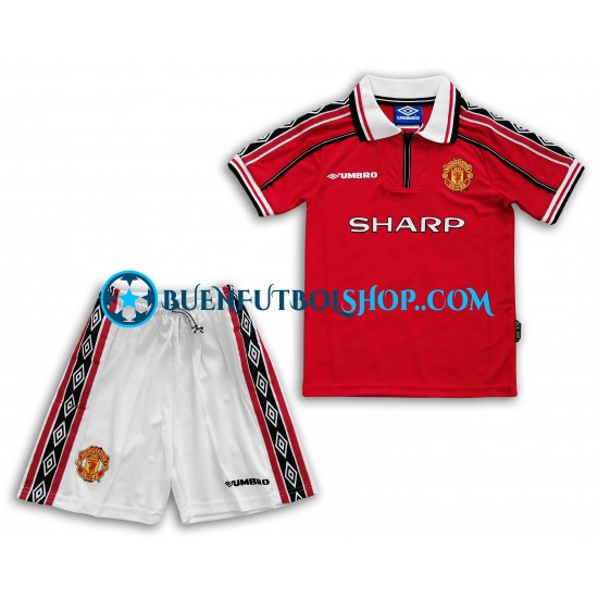 Camiseta de Fútbol Manchester United Retro 1998-1999 Primera Equipación Manga Corta Niño