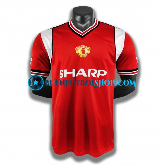 Camiseta de Fútbol Manchester United Retro 1985 Primera Equipación Manga Corta Hombre